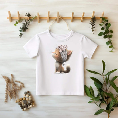 Katze mit Schleife Bügelmotiv DIY Geschenkidee Kinder
