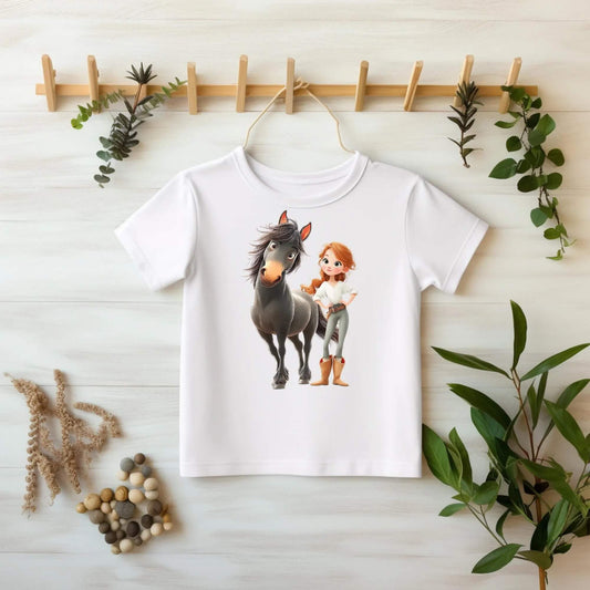 Pferde Mädchen DTF Bügelbild DIY Kinderkleidung
