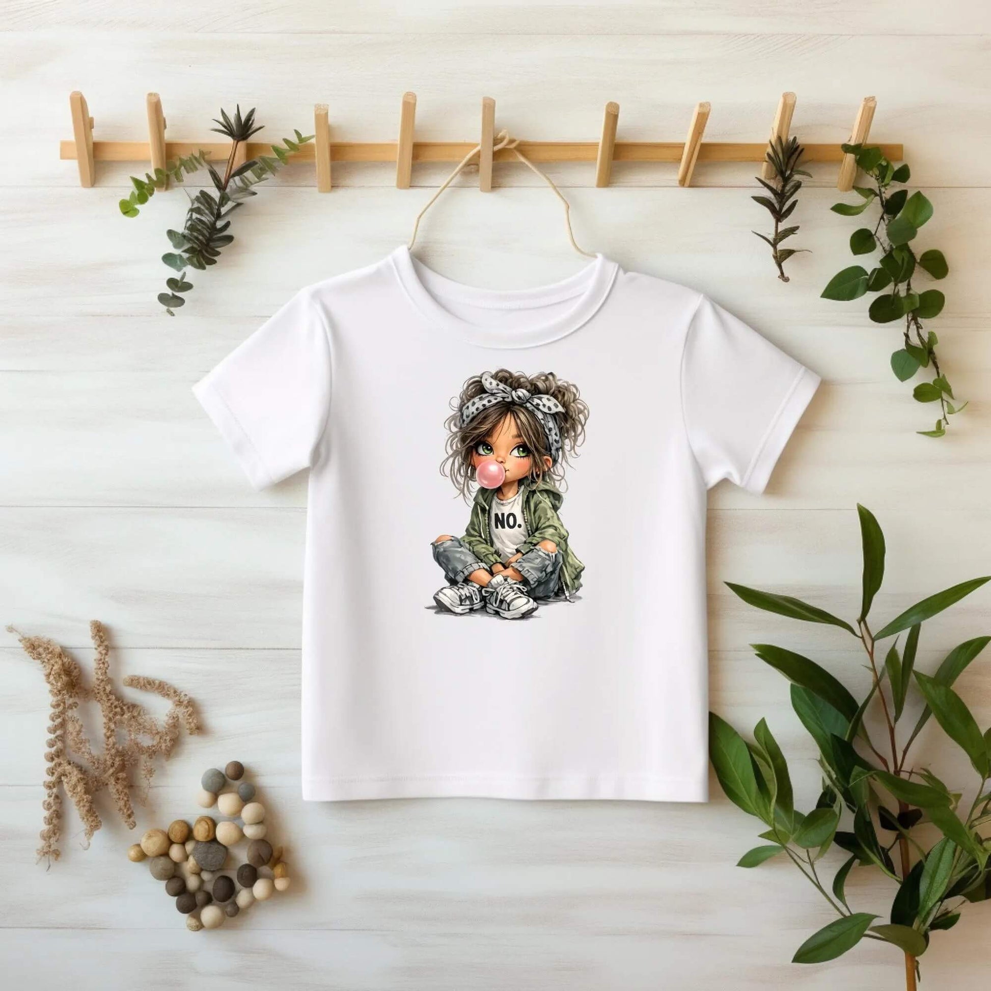 cooles Mädchen Bügelmotiv DIY Kinderkleidung Kaugummi Style
