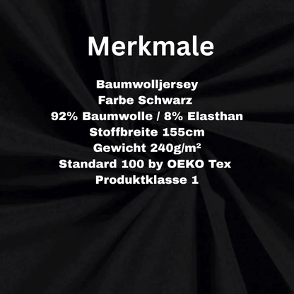 Jersey Stoff schwarz Baumwolle Elasthan weich Nahaufnahme
