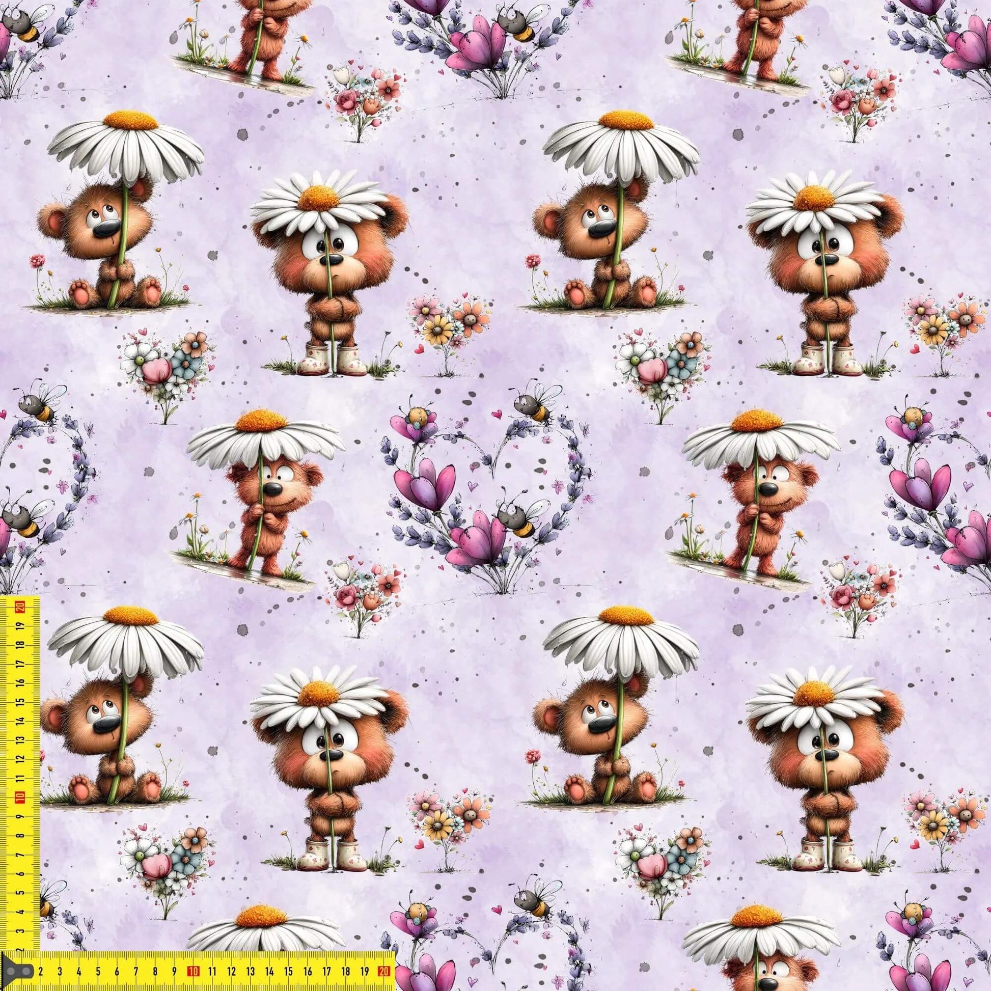 Hochwertiger Jersey Stoff mit Blütenbärchen, Blumen und Bienen – OEKO-TEX Standard 100 Kinderstoff
