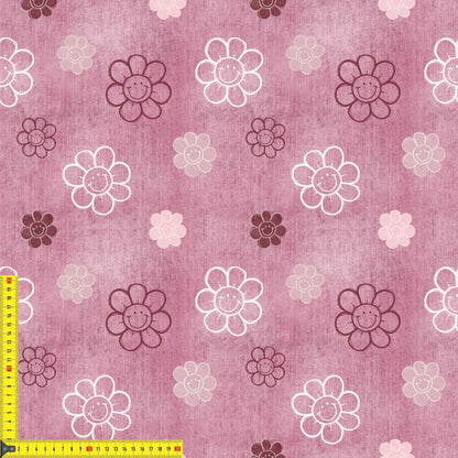 Jersey Stoff mit lächelnden Blumen in Rosa als Meterware für Baby- und Kinderkleidung