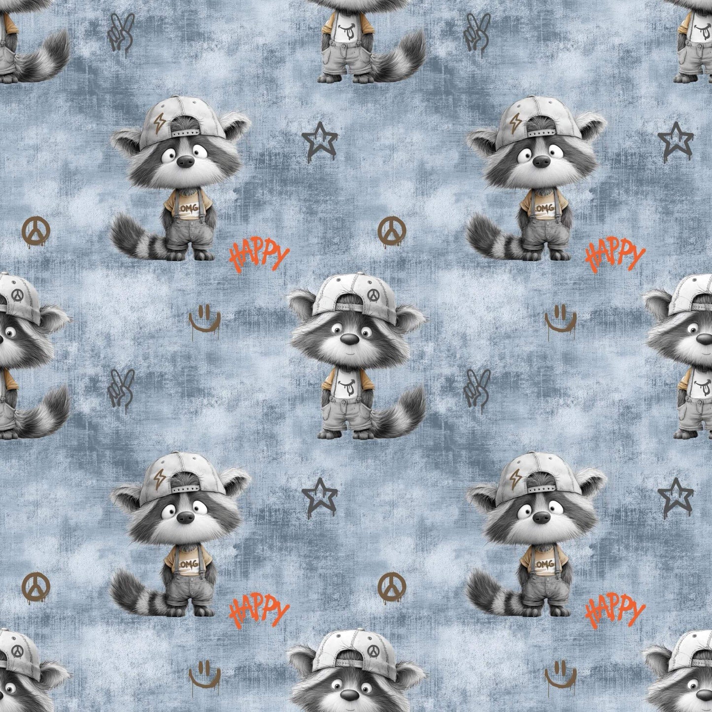 Jersey Stoff Waschbär Streetstyle Kinderstoff
