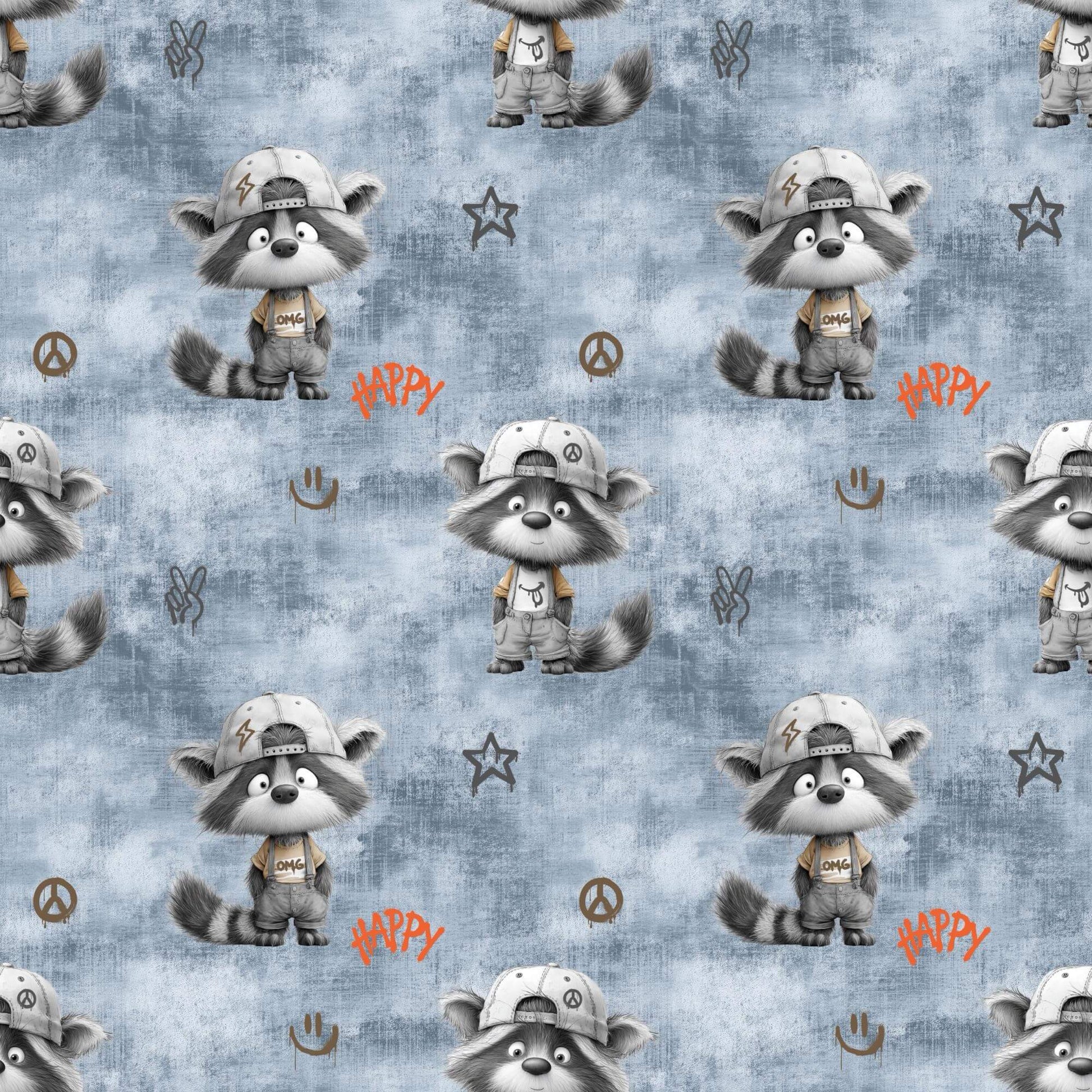 Jersey Stoff Waschbär Streetstyle Kinderstoff
