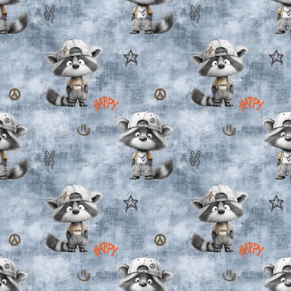 Jersey Stoff Waschbär Streetstyle Kinderstoff
