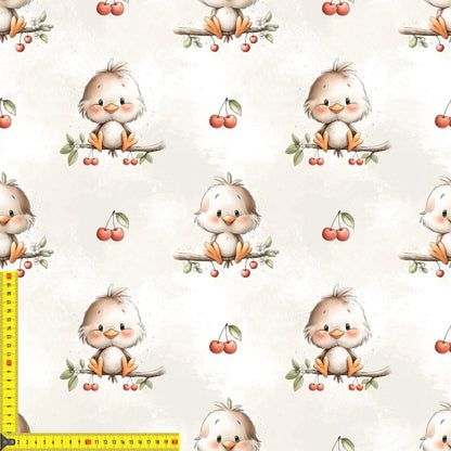 Jersey Stoff Vogel Baby Kinder Kirschen Muster

