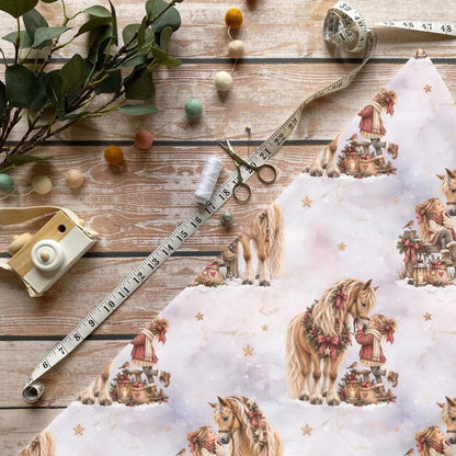 Winterliche Pferdeliebe Kinderstoff Meterware mit Mädchen und Pferd im Schnee Motiv, OEKO-TEX 100 Jersey Mädchenstoff für Baby- und Kindermode