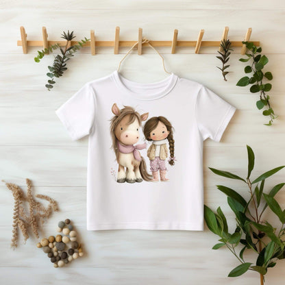 Hochwertige DTF Transferfolie Pferdemädchen mit Pony für Kinderkleidung
