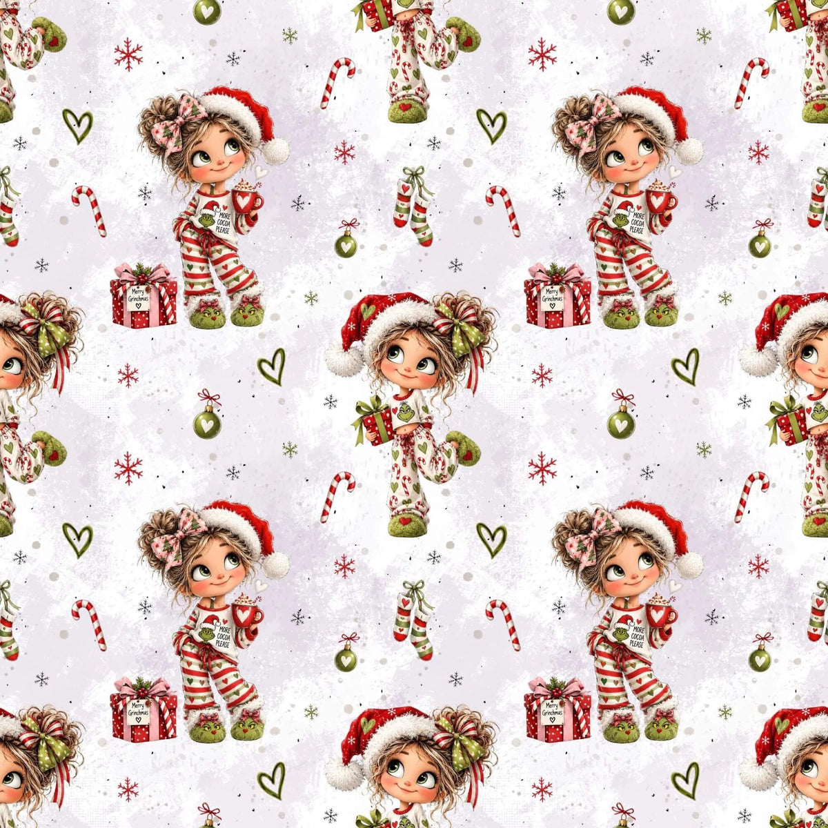 Babystoff Weihnachtsmädchen Musterwiederholung Nahansicht