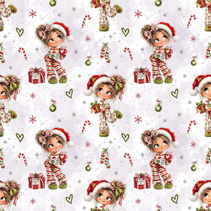 Babystoff Weihnachtsmädchen Musterwiederholung Nahansicht