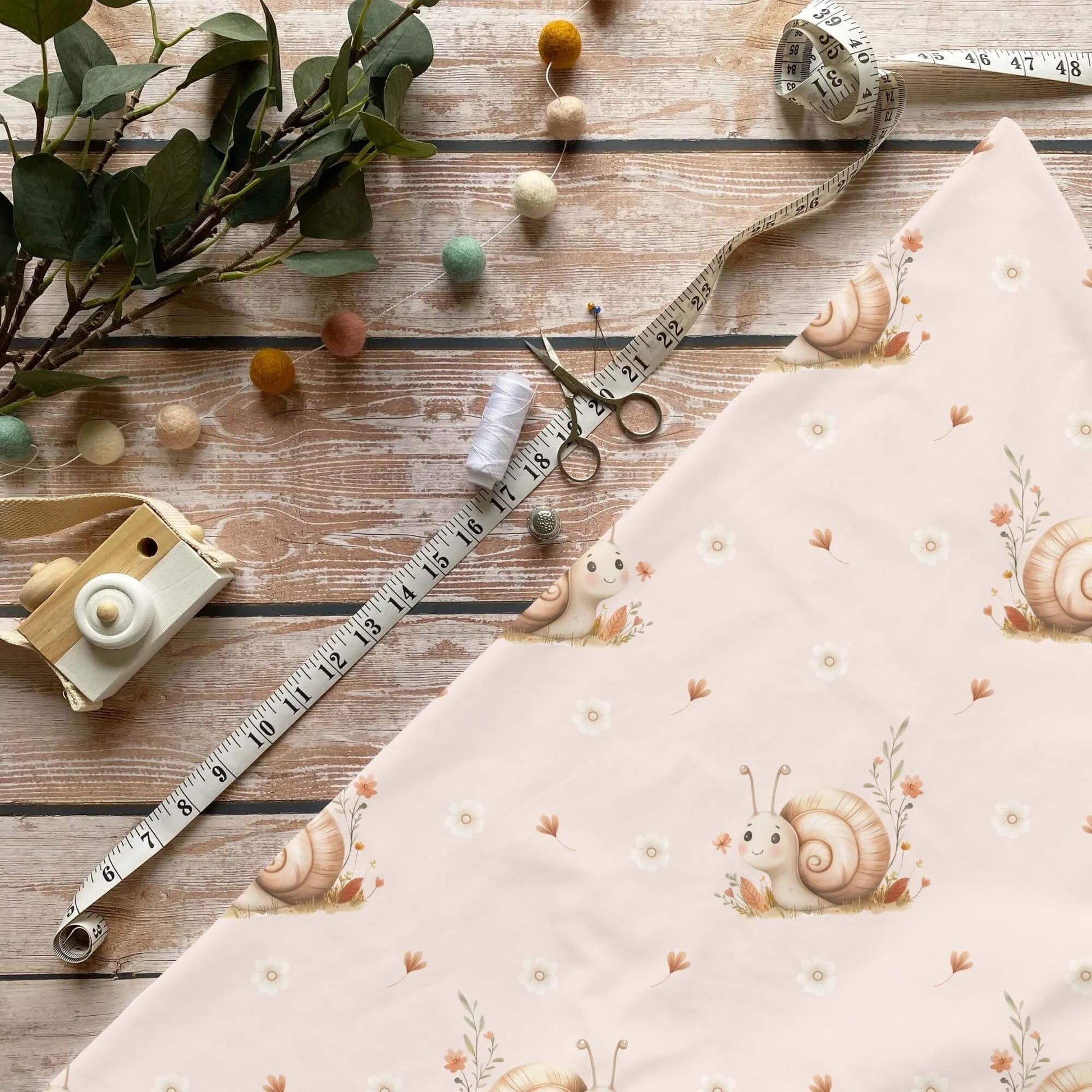 Schneckenzauber Rib Jersey 0,5m Sofortkauf Kinderstoff mit niedlicher Schnecke und Blumen OEKO-TEX Standard 100
