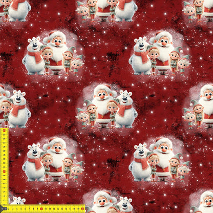 French Terry Weihnachtstruppe Kinderstoffe OEKO-TEX zertifizierte Meterware mit Weihnachtsmann, Wichteln und Wintermotiv
