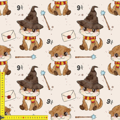 Zauberotter mit Hut Kinderstoff auf Jersey – magisches Otter‑Motiv OEKO‑TEX 100
