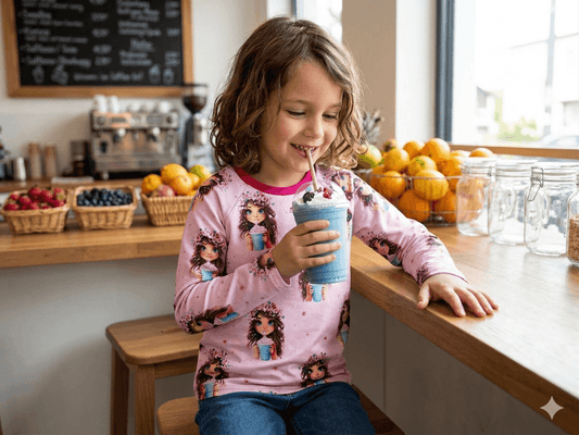 Raglan Langarmshirt Größe 122 in Rosa mit Smoothie Mädchen Motiv
