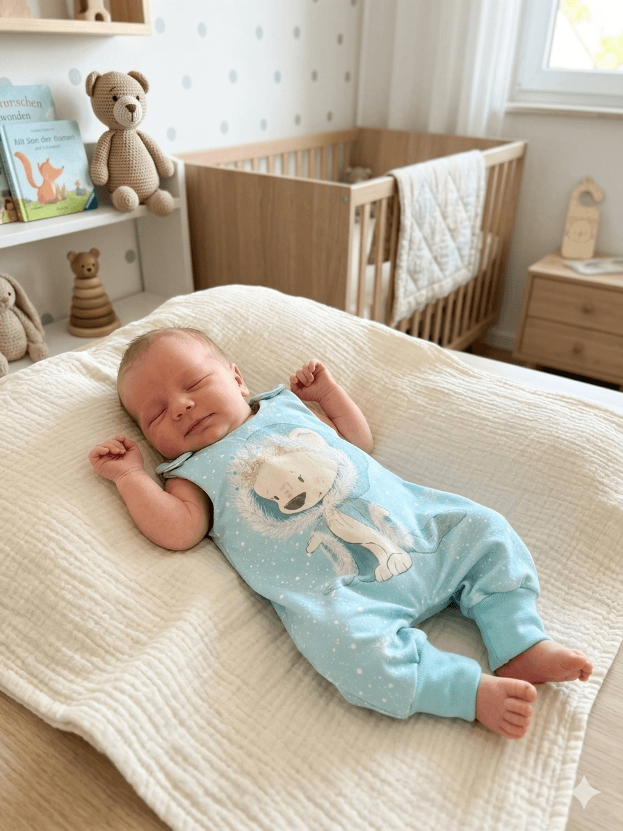 Baby Strampler Größe 56 in Blau mit Eisbärmotiv
