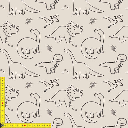 Nahaufnahme Jersey Stoff Mini Dinos, weiche Baumwollqualität OEKO-TEX 100 zertifiziert für Babystoffe