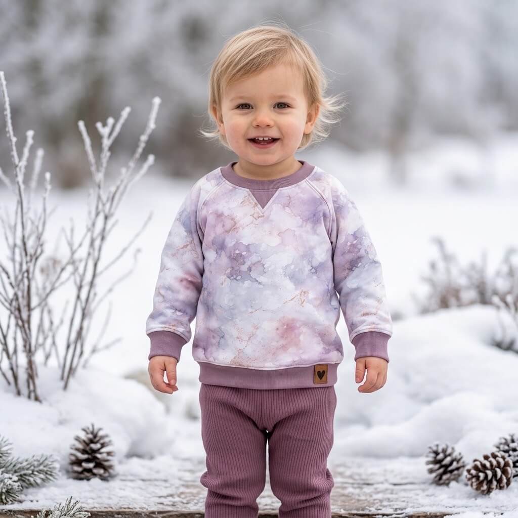 Winternebel Lifestyle-Foto mit winterlicher Deko, Tannenzapfen und Herz-Anhänger, OEKO-TEX 100 Jersey Stoff Deko-Szene