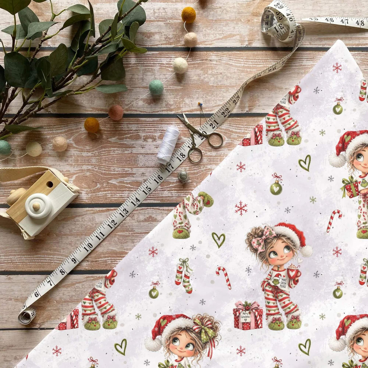 Stoff Meterware Weihnachtsmädchen Lebkuchenhaus Kinderstoffe