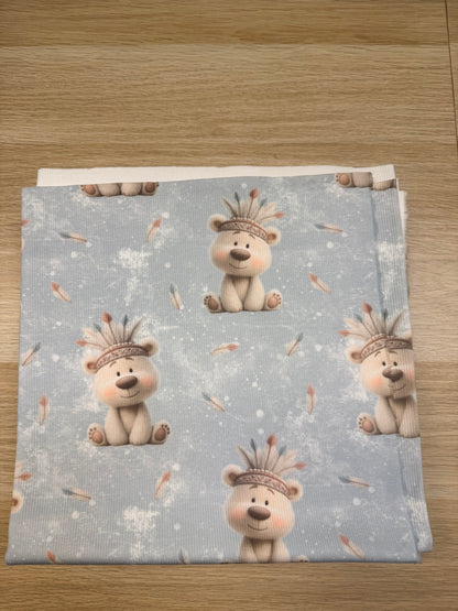 Boho Eisbär Rib Jersey Stoff mit Bärenmotiv auf hellblauem Hintergrund