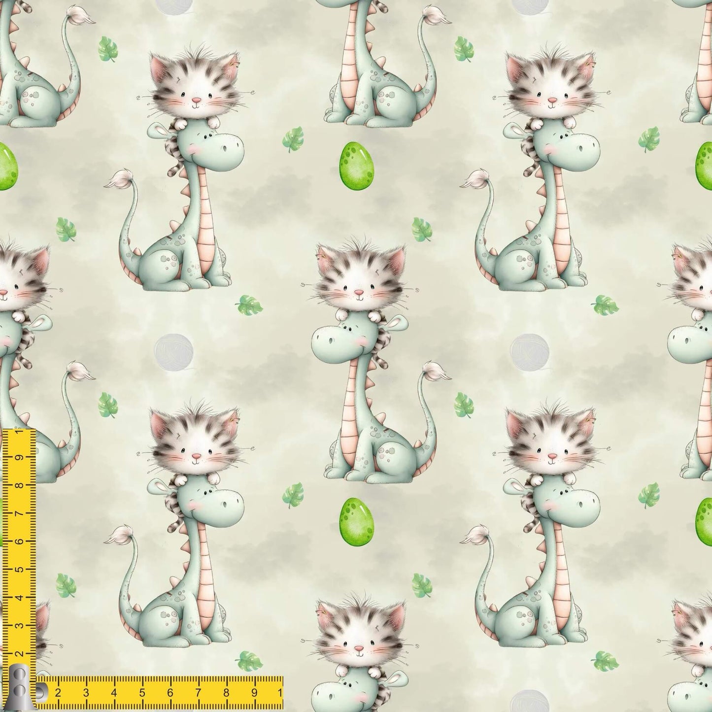 Kinderstoff mit Dino und Katzenmotiv als 0,5m Sofortkauf Lagerware