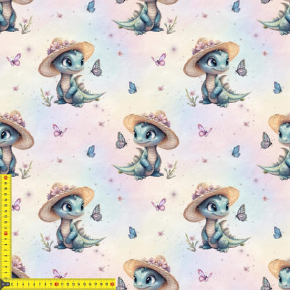 Kinderstoff mit Dino und Strohhut als 0,5m Sofortkauf Lagerware