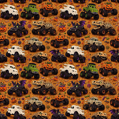 Stoff Meterware Spooky Monster Trucks Musterwiederholung Kinderstoffe Babystoffe