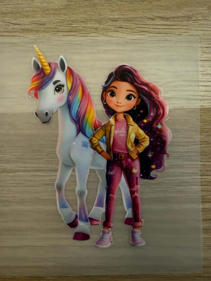 DIY Bügelsticker Einhornreiterin Bunt für Shirts, Beutel & Kinderkleidung